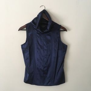 Deep Blue Silk Tank with Turtle Neck
